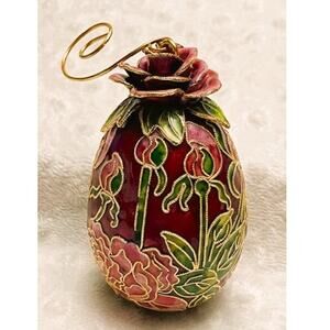 Vintage Cloisonne Enameled Large Egg Ornament Oriental Scene Design Art Decor